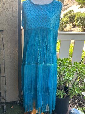 Turquoise sequined & fringe 20's style dress